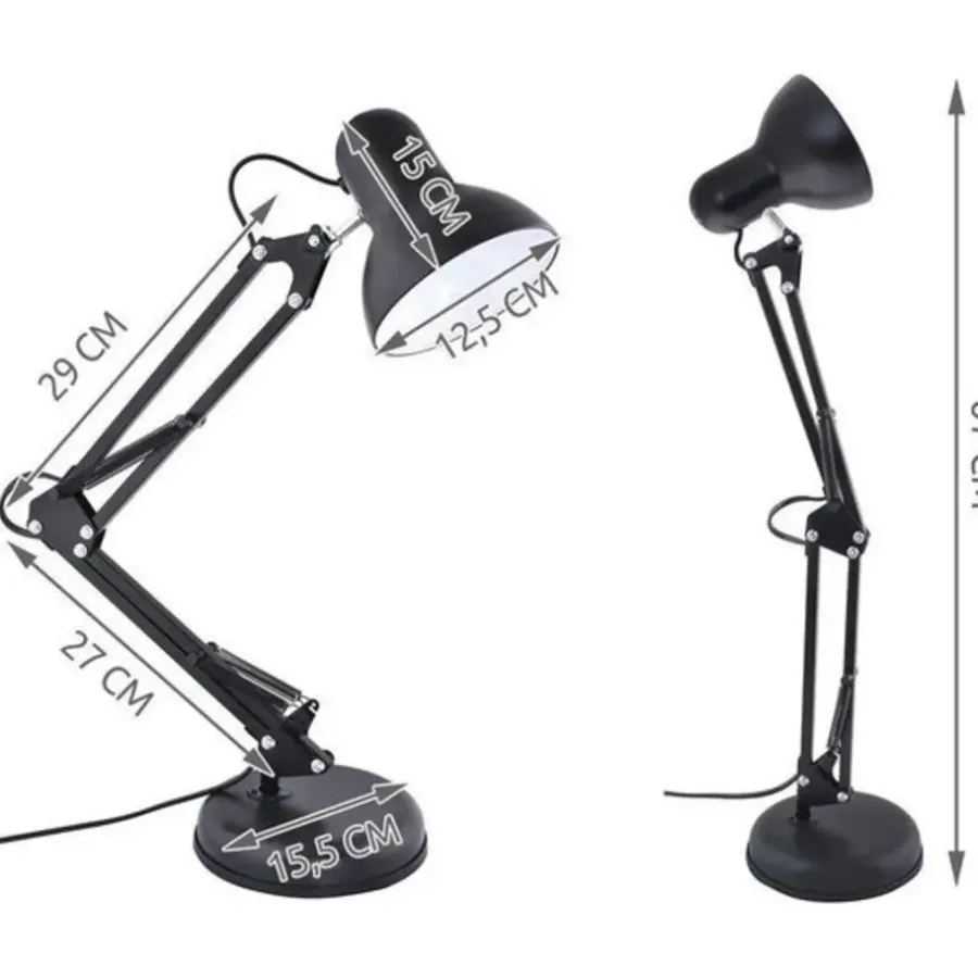 Merkloos Bureaulamp - Verstelbaar - Retro - Klassiek - 1x40 watt - Zwart