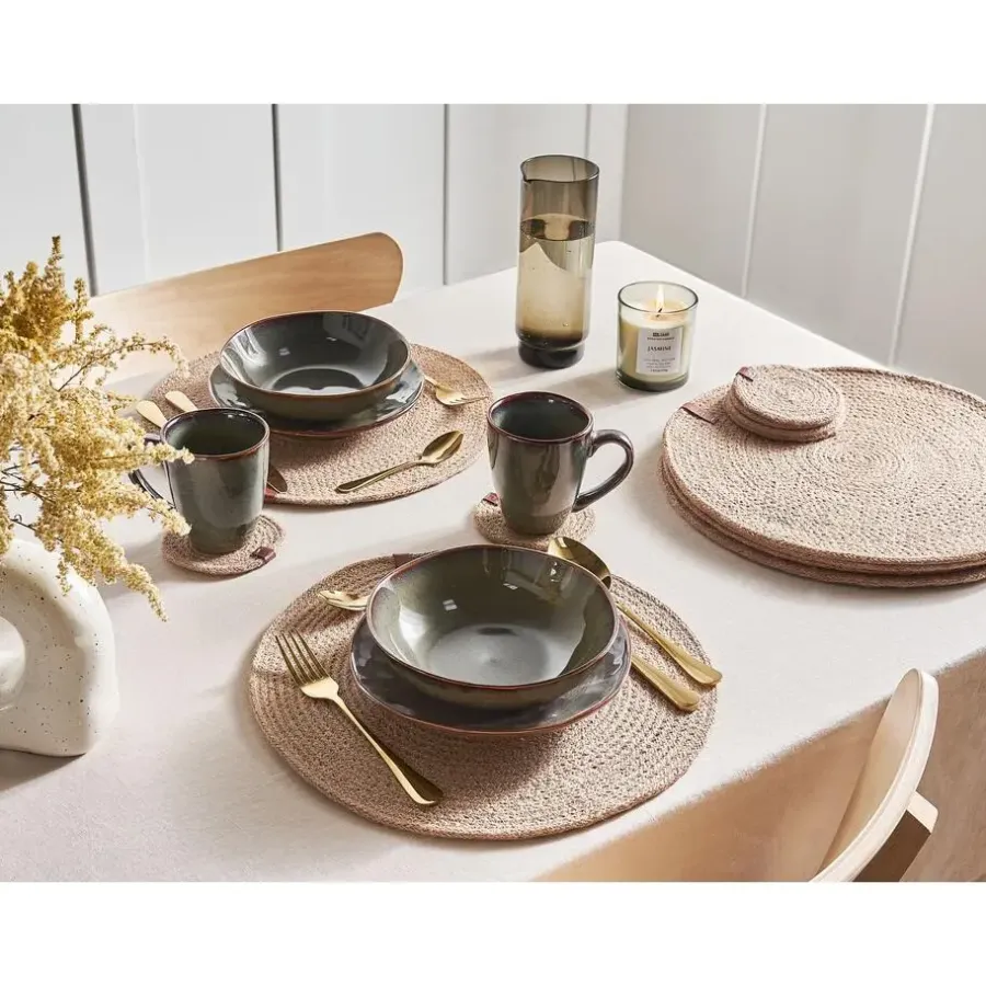 Leen Bakker BUSHMINT - Set van 12 placemats en onderzetters - Natuurlijk - Jute