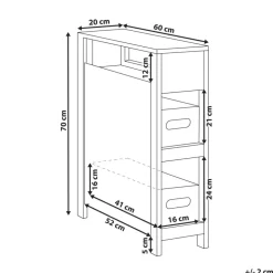 Hoge Kasten-Leen Bakker CACHI - Badkamerkast - Wit - 20 x 70 cm - MDF