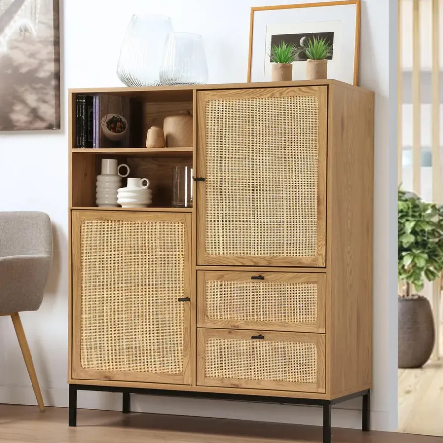 Buffetkasten-Calicosy - Buffetkast JAYA - Licht hout - 120x100x40 cm