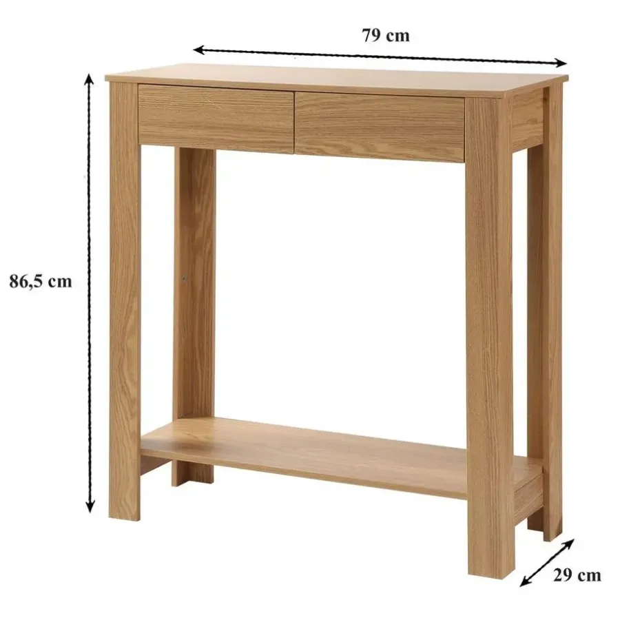 Sidetables-Calicosy - Hoge console met 2 lades in eiken decor - Licht hout - 29x79x86,5 cm