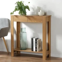 Sidetables-Calicosy - Hoge console met 2 lades in eiken decor - Licht hout - 29x79x86,5 cm
