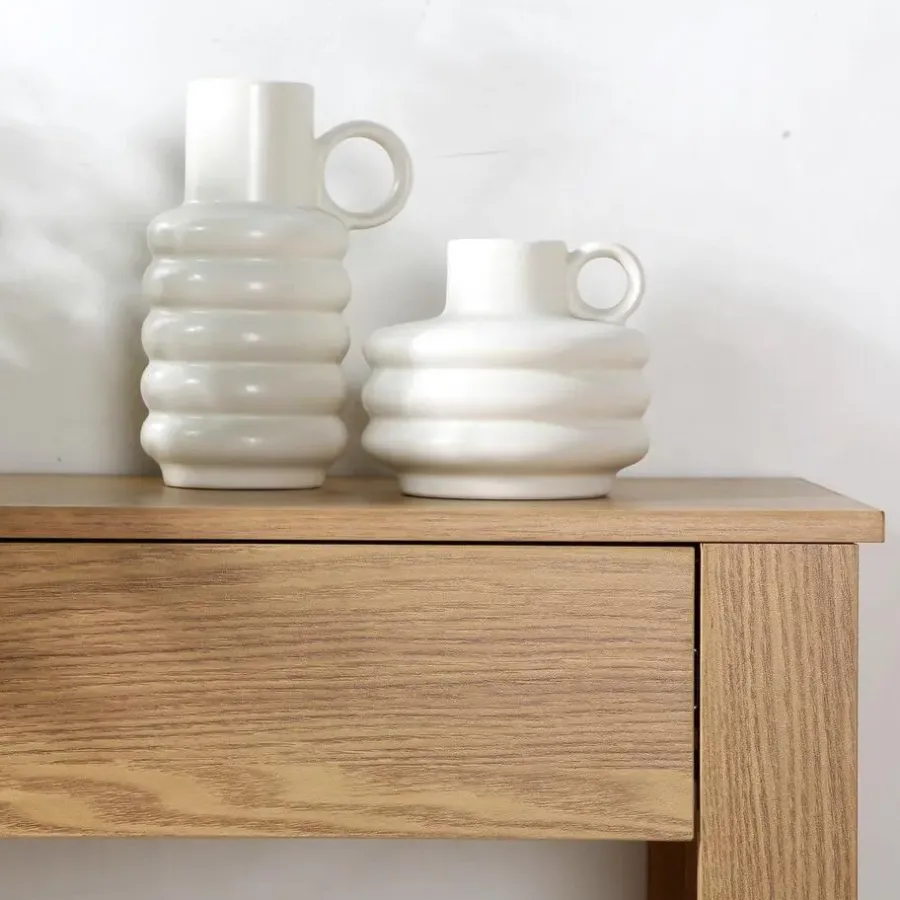 Sidetables-Calicosy - Hoge console met 2 lades in eiken decor - Licht hout - 29x79x86,5 cm