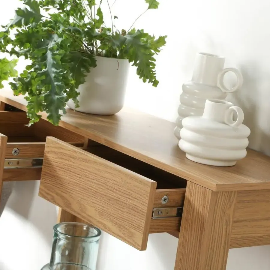 Sidetables-Calicosy - Hoge console met 2 lades in eiken decor - Licht hout - 29x79x86,5 cm