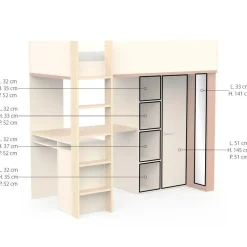 Kinderbedden-CBA CALICOSY - Hoogslaper CAMILLIA - 104,1x205,9x183 cm