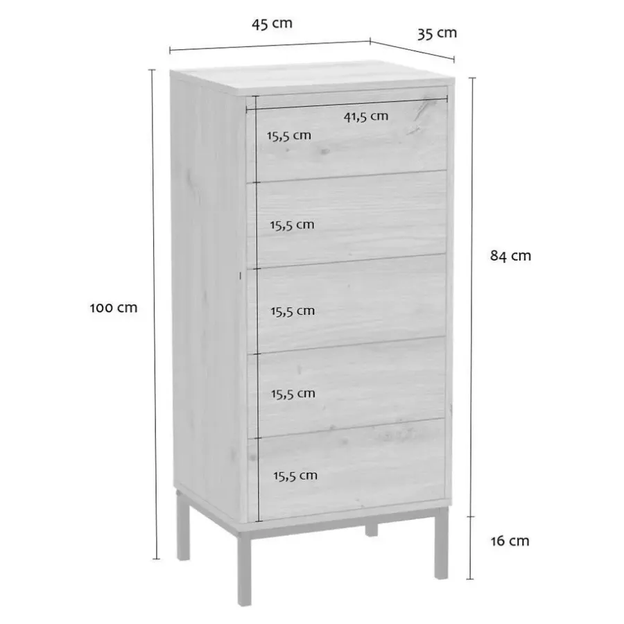 Ladekasten|Ladekasten-Calicosy - Ladekast LENNY - Licht hout - 100x45x38 cm