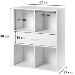 Boekenkasten|Boekenkasten-Calicosy - Opbergplank met 4 compartimenten - 29,5x62x80 cm