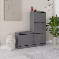 Schoenenkasten-Calicosy - Schoenenkast DUDE - Beton grijs - 118,5x105x26 cm