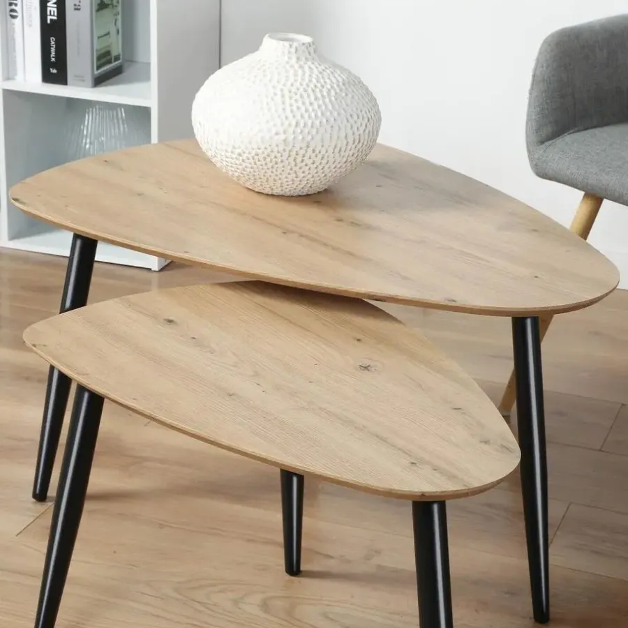 Salontafels-Calicosy - Set van 2 Salontafels - Licht hout - 42x80x60 cm