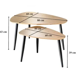Salontafels-Calicosy - Set van 2 Salontafels - Licht hout - 42x80x60 cm