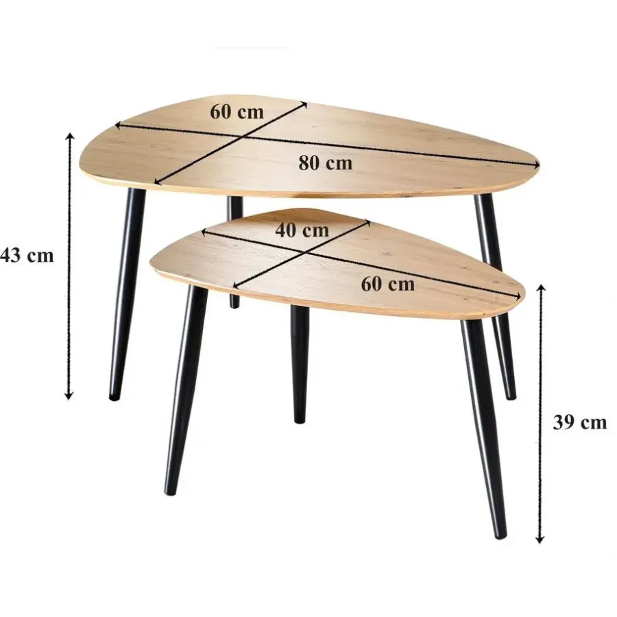 Salontafels-Calicosy - Set van 2 Salontafels - Licht hout - 42x80x60 cm