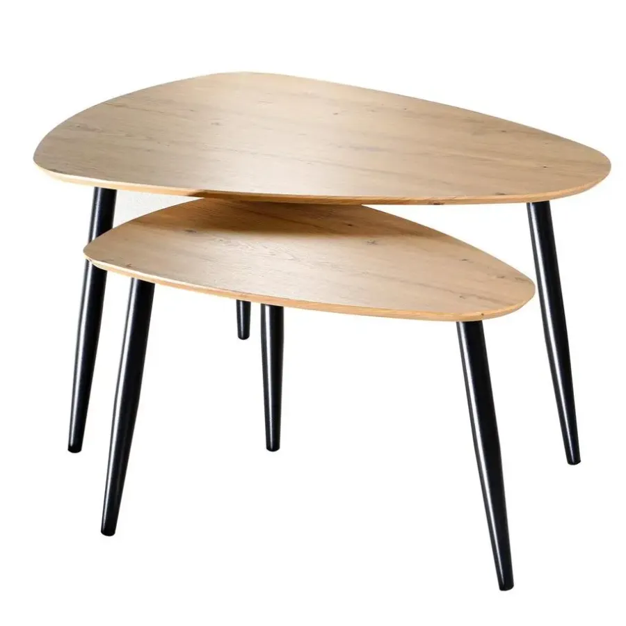 Salontafels-Calicosy - Set van 2 Salontafels - Licht hout - 42x80x60 cm