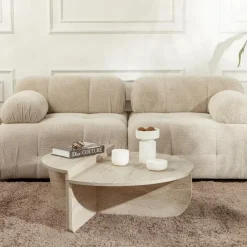 Calicosy - Set van 2 Salontafels ORION - Travertijn - 35x90x90 cm