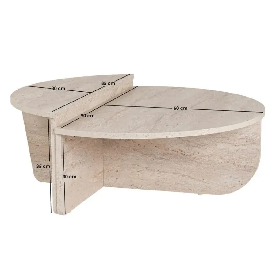 Calicosy - Set van 2 Salontafels ORION - Travertijn - 35x90x90 cm