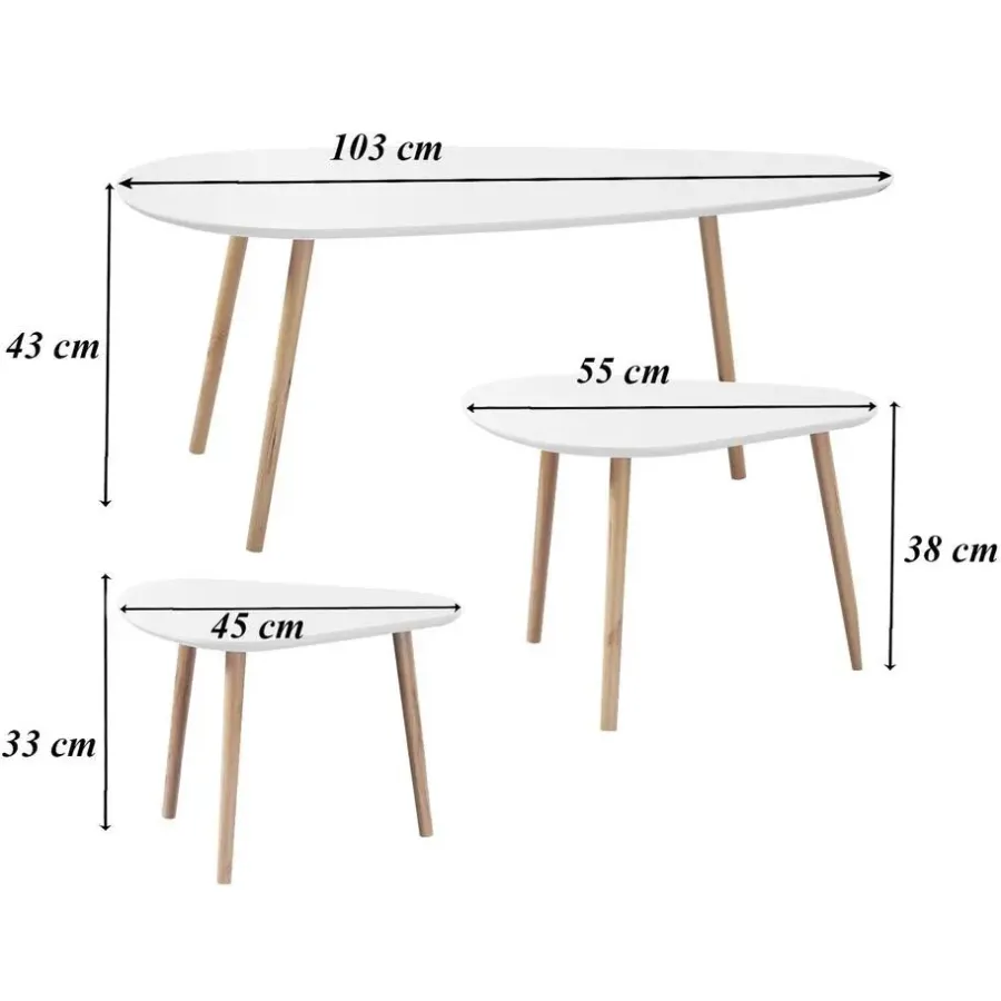 Salontafels-Calicosy - Set van 3 salontafels - Wit - 42x103x50 cm