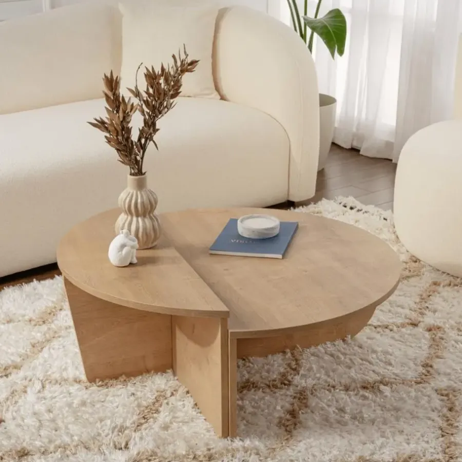 Salontafels-Calicosy - Set van 2 Salontafels ORION - Licht hout - 35x90x90 cm