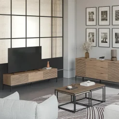 Tv Meubels-Calicosy - TV-Meubel ARIEL - Licht hout - 55x180x40 cm