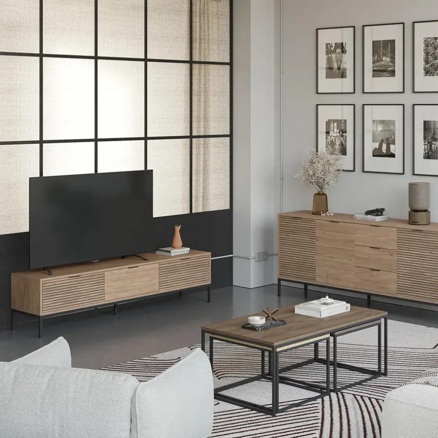 Tv Meubels-Calicosy - TV-Meubel ARIEL - Licht hout - 55x180x40 cm