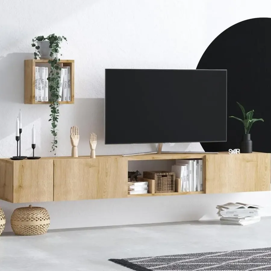 Tv Meubels-Calicosy - TV-Meubel AVIOR - Licht hout - 25x180x32 cm