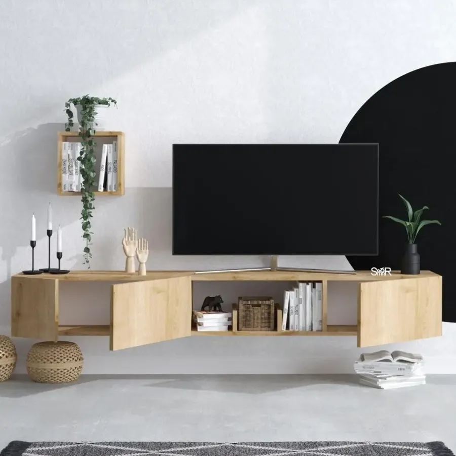 Tv Meubels-Calicosy - TV-Meubel AVIOR - Licht hout - 25x180x32 cm