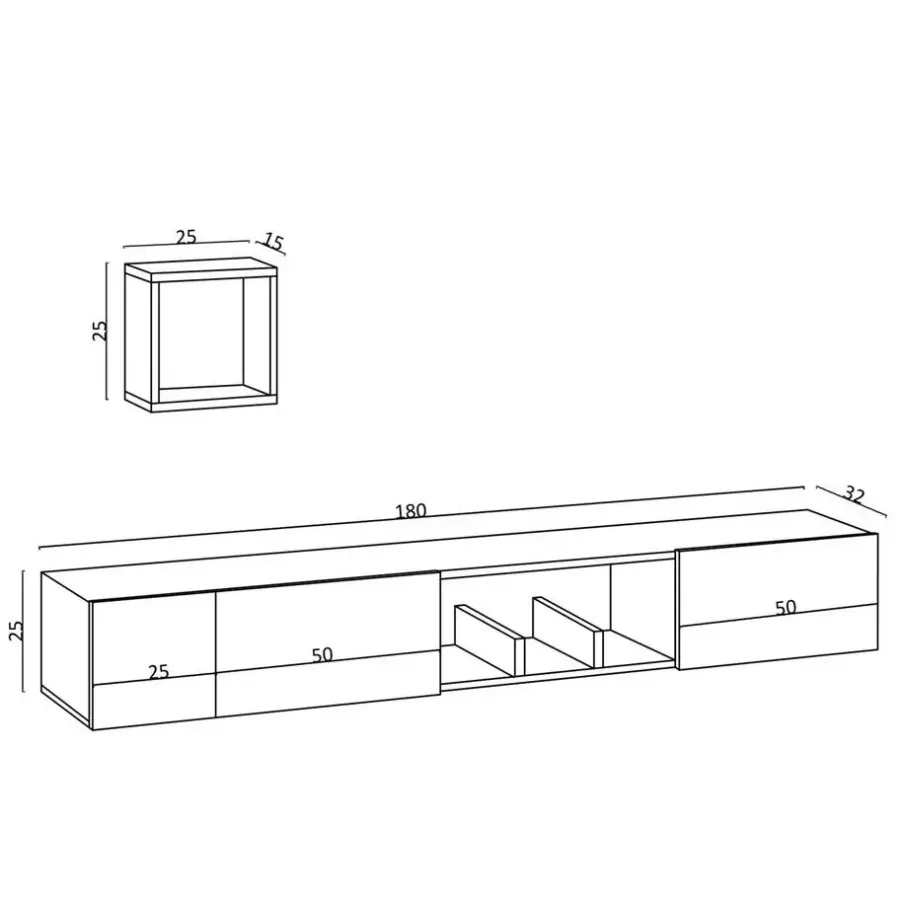 Tv Meubels-Calicosy - TV-Meubel AVIOR - Licht hout - 25x180x32 cm