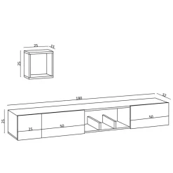 Tv Meubels-Calicosy - TV-Meubel AVIOR - Licht hout - 25x180x32 cm