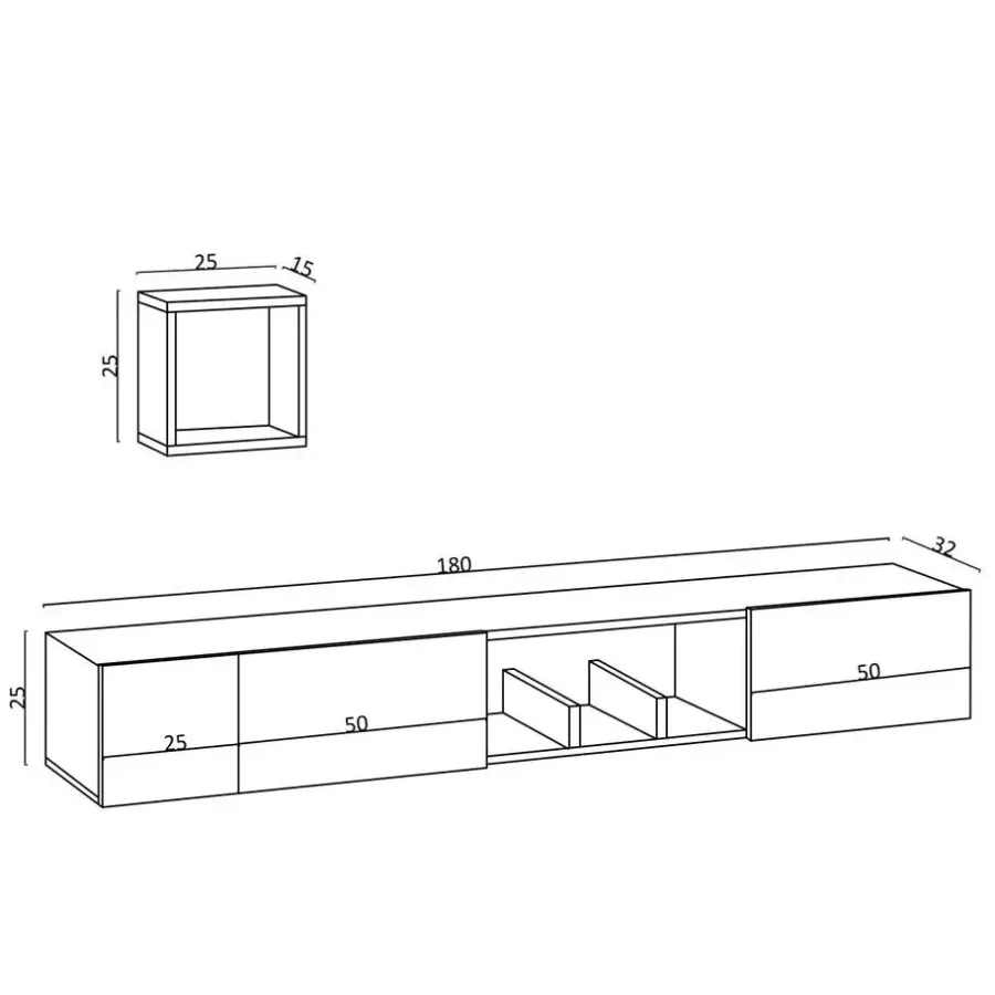 Tv Meubels-Calicosy - TV-Meubel AVIOR - Licht hout - 25x180x32 cm