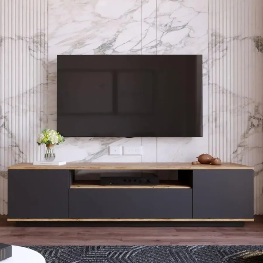 Calicosy - TV-Meubel FR7-AA - Handgemaakt eiken / grijs - 44,6x180x44,5 cm