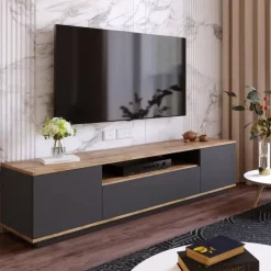 Calicosy - TV-Meubel FR7-AA - Handgemaakt eiken / grijs - 44,6x180x44,5 cm
