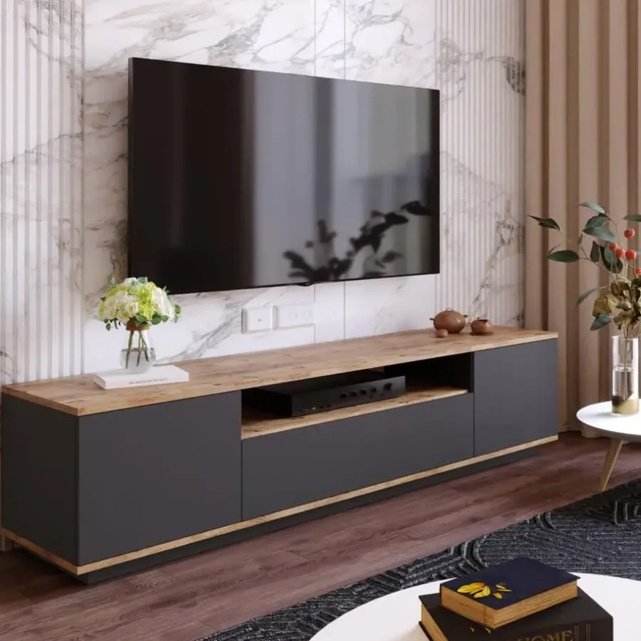 Calicosy - TV-Meubel FR7-AA - Handgemaakt eiken / grijs - 44,6x180x44,5 cm