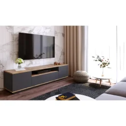 Calicosy - TV-Meubel FR7-AA - Handgemaakt eiken / grijs - 44,6x180x44,5 cm