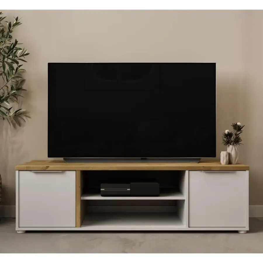 Calicosy - Tv-meubel met 2 nissen ACCESS - Eikenhout - 39,1x134,8x39,6 cm