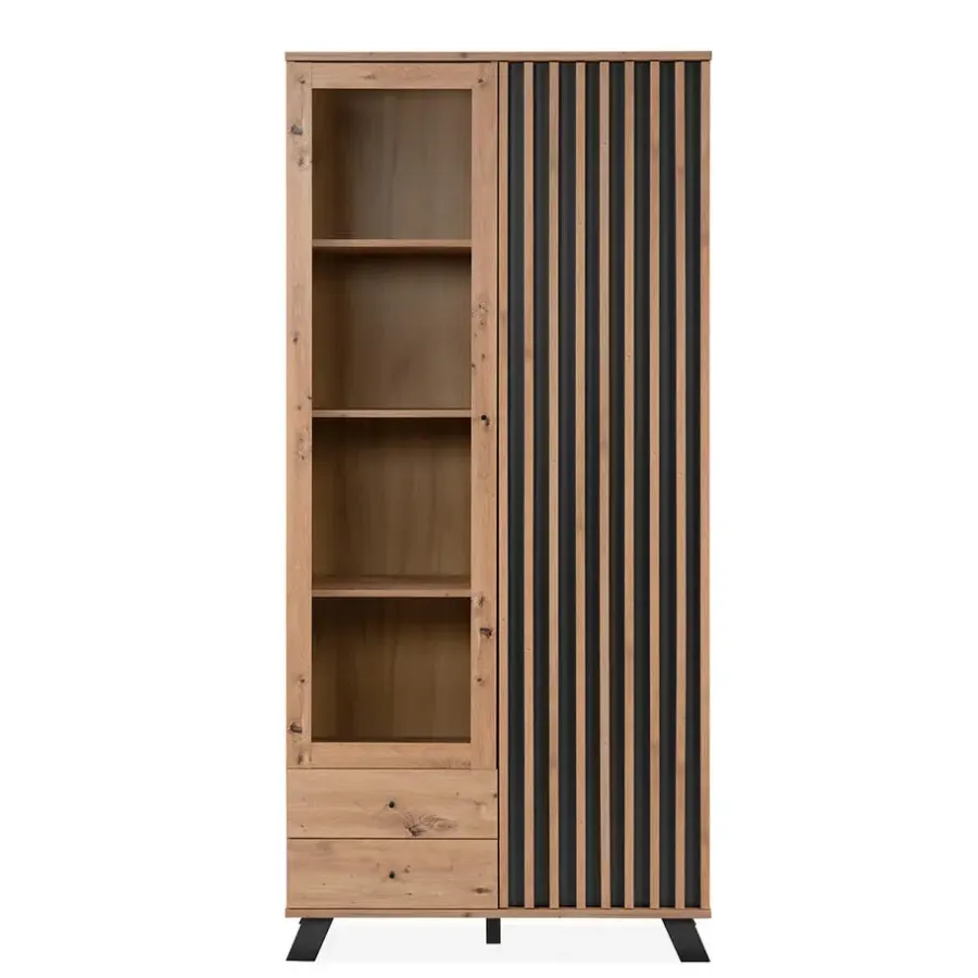 Calicosy - Vitrinekast LUBLIN - Licht hout - 198x92x40 cm