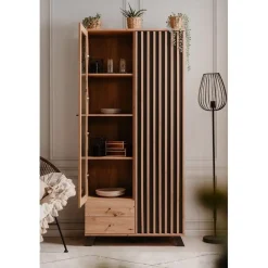 Calicosy - Vitrinekast LUBLIN - Licht hout - 198x92x40 cm