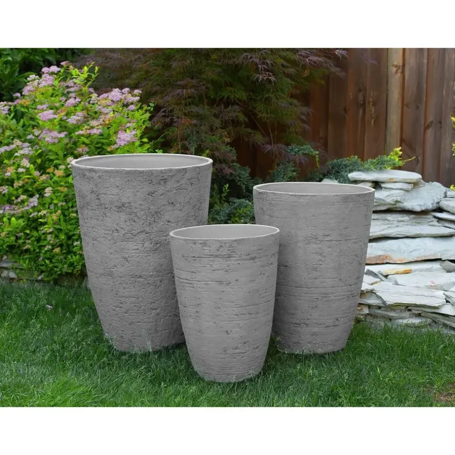 Beliani CAMIA - Bloempot set van 2 L - Grijs - Stenenmix