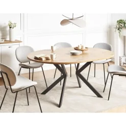 Ronde Eettafels-Beliani CARLEA - Uitschuifbare eettafel - Lichtbruin - MDF
