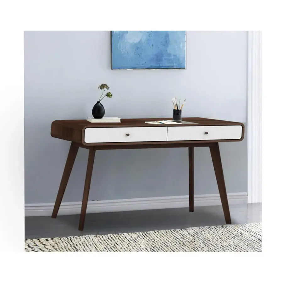Loft24 Cassie - Bureau walnoot en wit spaanplaat 2-deurs