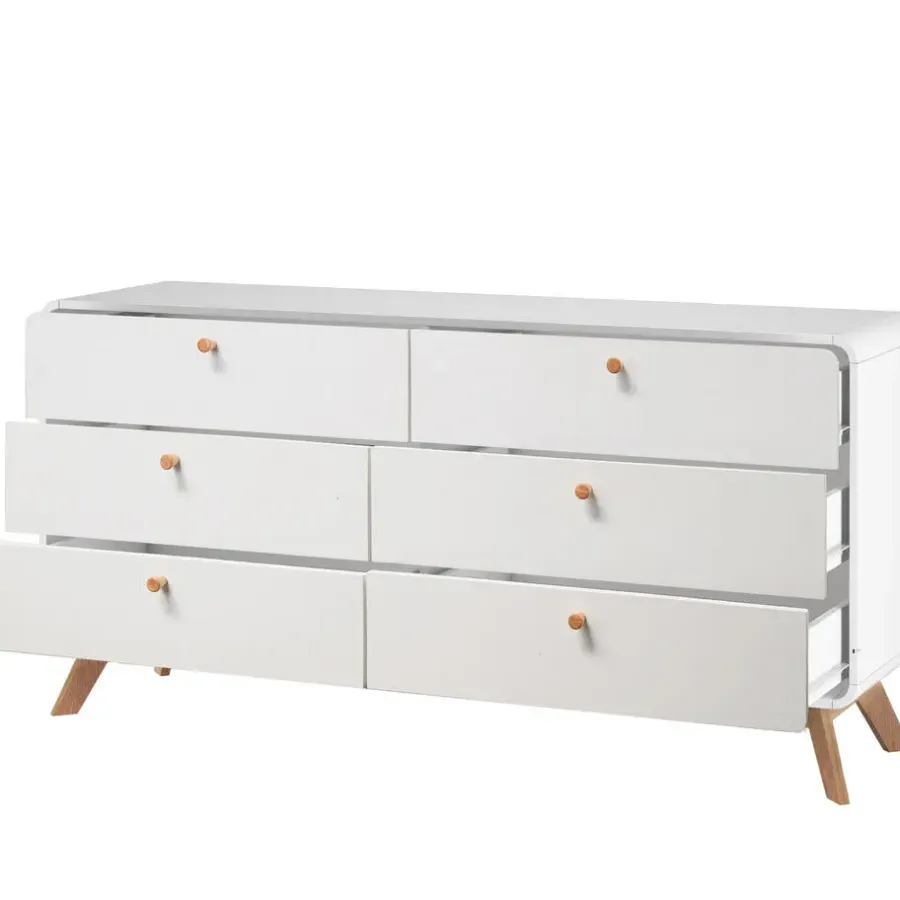 Ladekasten|Ladekasten-Loft24 Cassie - Commode van 3+3 laden in witte spaanplaat
