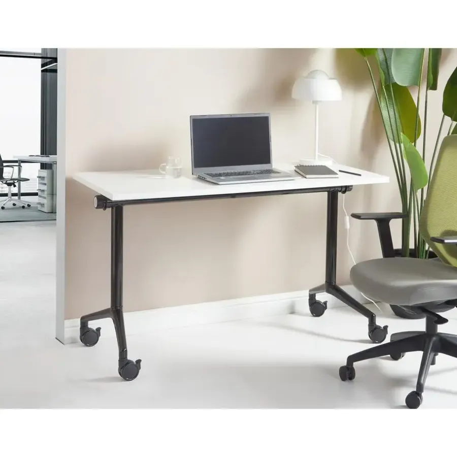 Bureaus-Beliani CAVI - Bureau verstelbaar - Wit/Zwart - 120 x 60 cm - Metaal