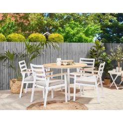 Tuinsets|Tuinsets-Beliani CAVOLI - Tuinset voor 4 - Wit/Beige - Aluminium