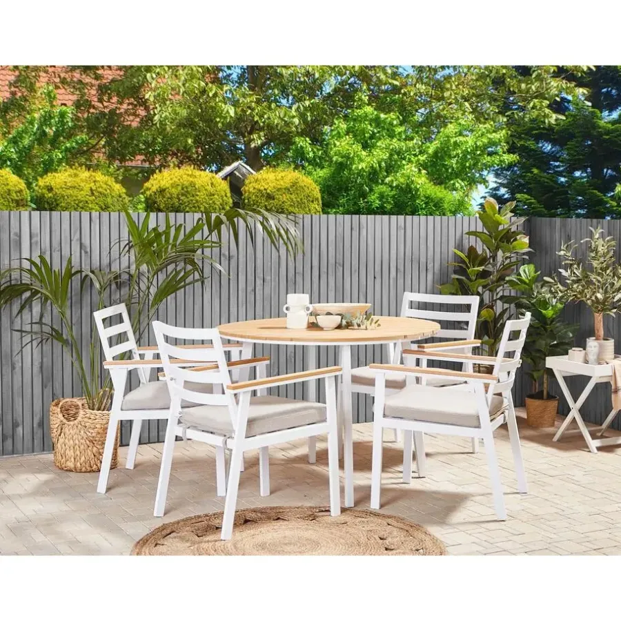 Tuinsets|Tuinsets-Beliani CAVOLI - Tuinset voor 4 - Wit/Beige - Aluminium