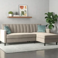 Dorel Home Celine - 3-zits hoekslaapbank met opbergruimte in taupe fluweel