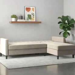 Dorel Home Celine - 3-zits hoekslaapbank met opbergruimte in taupe fluweel