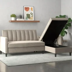 Dorel Home Celine - 3-zits hoekslaapbank met opbergruimte in taupe fluweel