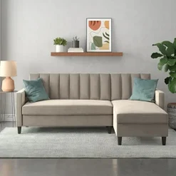 Dorel Home Celine - 3-zits hoekslaapbank met opbergruimte in taupe fluweel