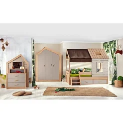 Kinderkledingkasten-Leen Bakker Cento 2-deurs kledingkast huisje kinderkamer