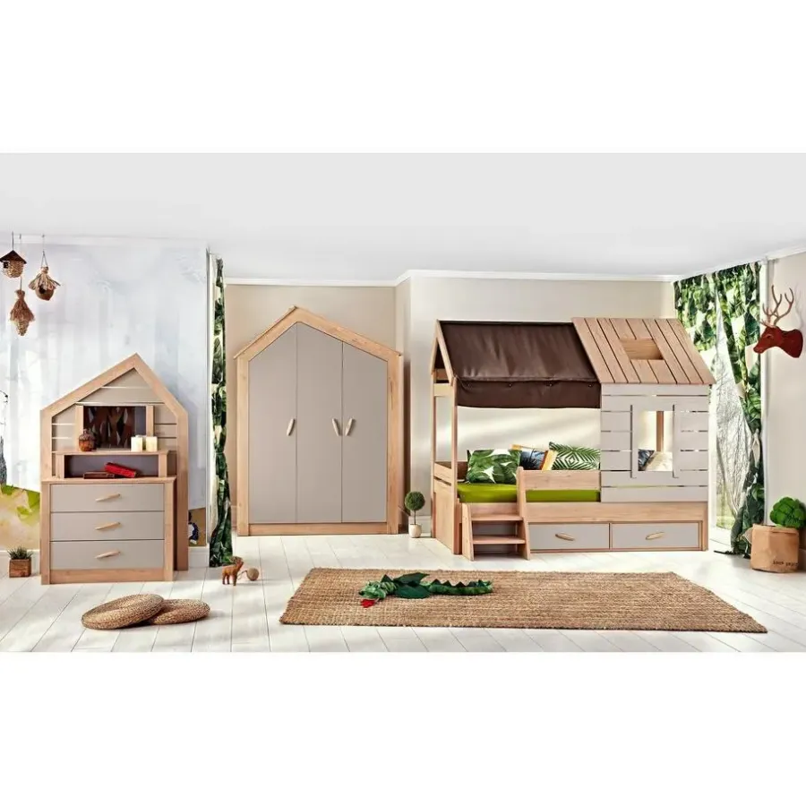 Kinderkledingkasten-Leen Bakker Cento 2-deurs kledingkast huisje kinderkamer