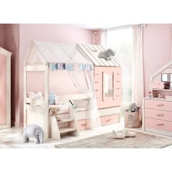Leen Bakker Cento Pink commode ladekast huisje met spiegel meisjeskamer