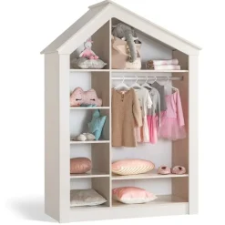 Kinderkledingkasten-Leen Bakker Cento Pink 3-deurs kledingkast huisje meisjeskamer