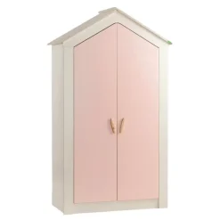 Kinderkledingkasten-Leen Bakker Cento Pink 2-deurs kledingkast huisje meisjeskamer